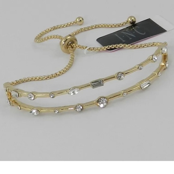 NWT INC Bracelet - gold tone ball slider style w/ clear crystals, baguettes - Picture 4 of 14